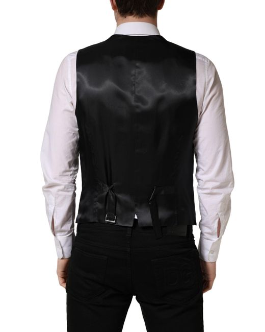 Dolce & Gabbana Black Wool Single Breasted Waistcoat Vest for men