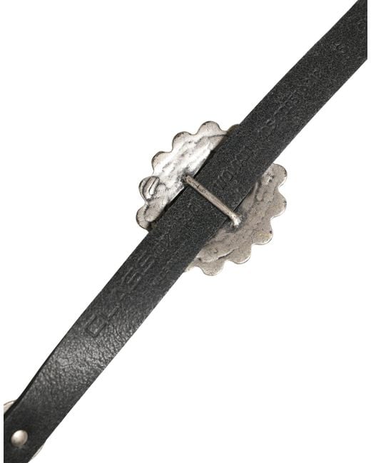 Roberto Cavalli Gray Leather Embellished Oval Buckle Belt