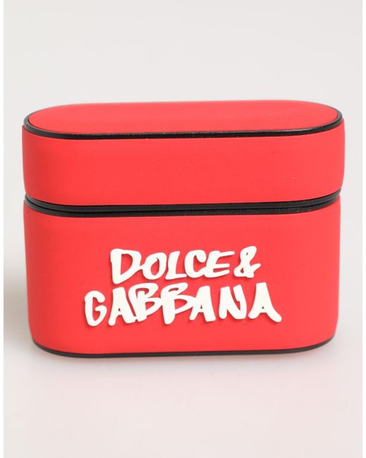 Dolce & Gabbana Red Pvc Dg Logo Embossed Men Flip Holder Airpods Case