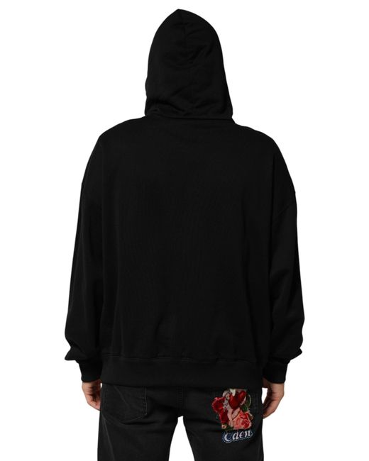 Dolce & Gabbana Black Printed Hooded Men Sweatshirt Sweater for men