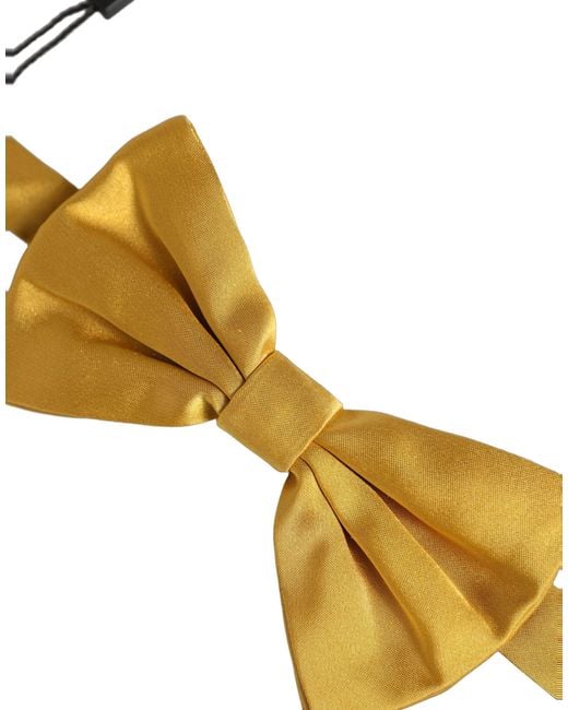 Dolce & Gabbana Men Yellow 100% Silk Adjustable Neck Papillon Bow Tie for men