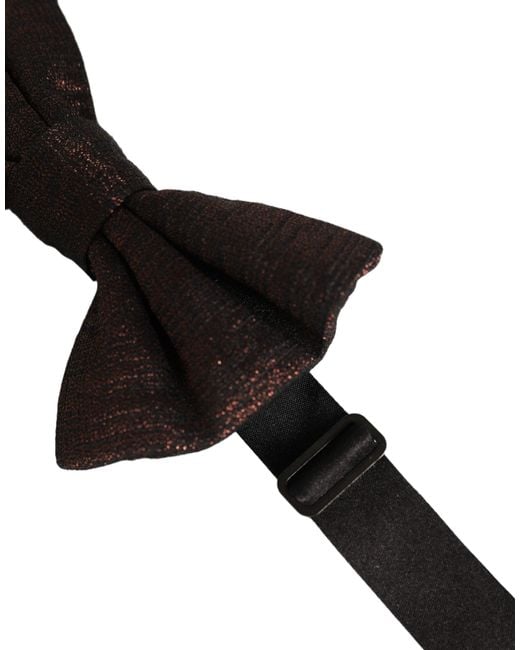 Dolce & Gabbana Black Men Brown 100% Silk Adjustable Neck Papillon Bow Tie for men