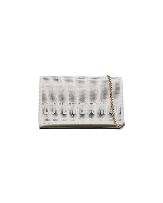Love Moschino Gray Chic Rhinestone-embellished Faux Leather Shoulder Bag