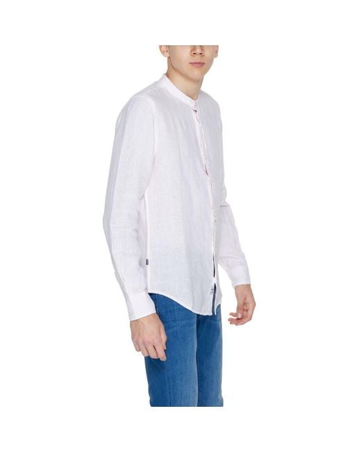 Blauer White Multicolor Linen Dress Shirt for men