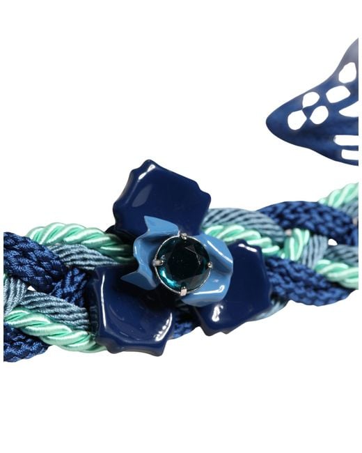 Roberto Cavalli Blue Multicolor Twisted Rope Chain Buckle Waist Belt