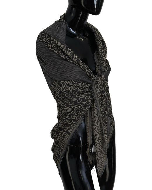 CoSTUME NATIONAL Black Gray Logo Knit Neck Wrap Shawl Scarf