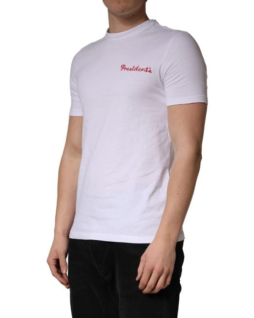 President's White Logo Embroidery Cotton Men Crew Neck T for men