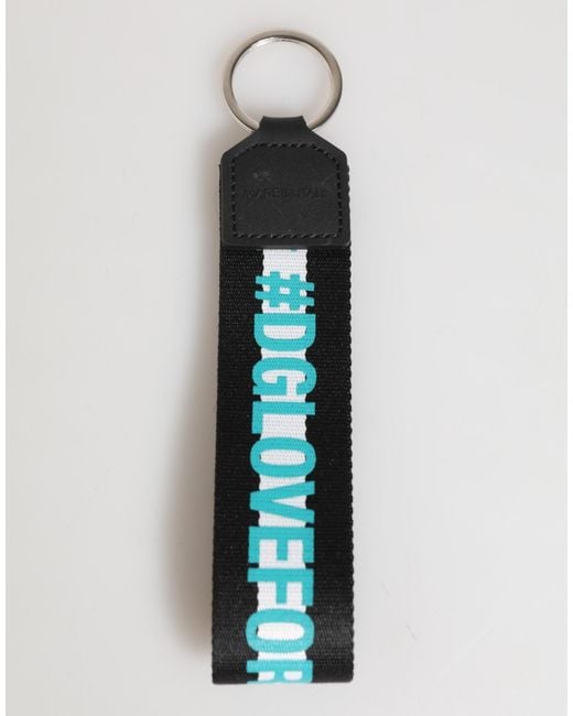 Dolce & Gabbana Blue Multicolor Logo Polyester Brass Holder Keychain Keyring for men