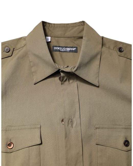 Dolce & Gabbana Green Cotton Stretch Casual Long Sleeves Shirt for men