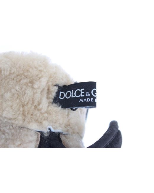 Dolce & Gabbana Black Wool Shearling Studded Leopard Gloves for men