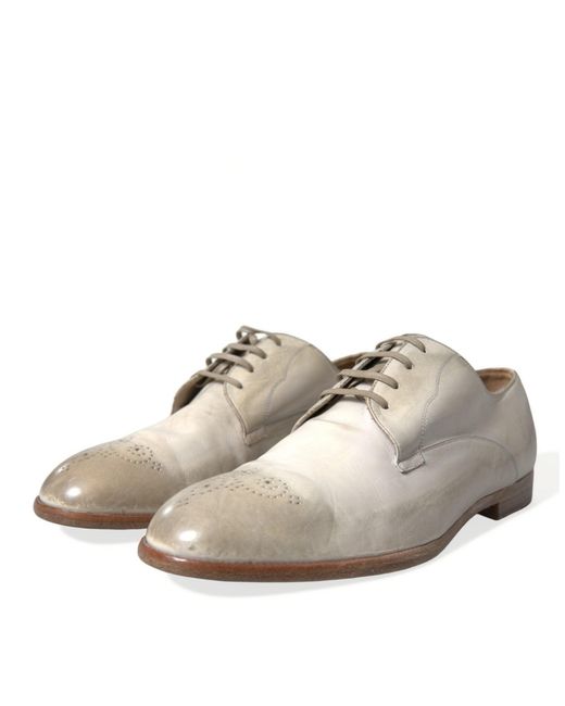 Dolce & Gabbana White Distressed Leather Derby Dress Shoes for men
