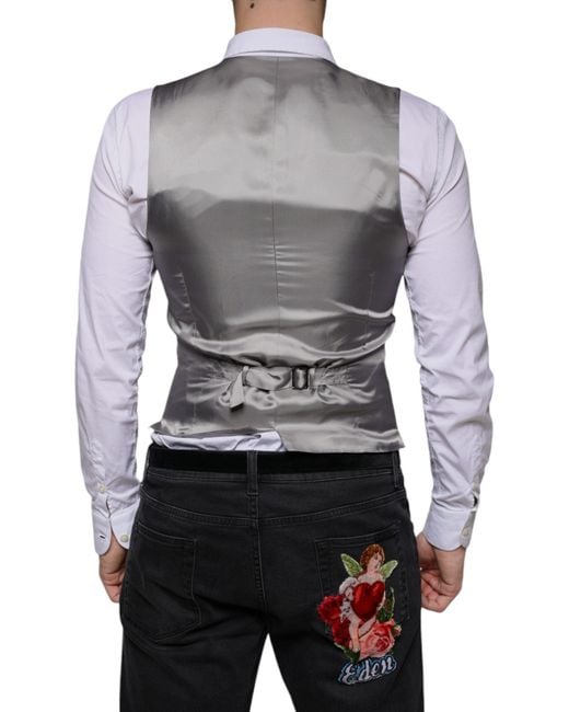 Dolce & Gabbana Gray Light Wool Formal Dress Waistcoat Vest for men