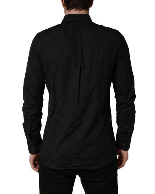 Dolce & Gabbana Black Cotton Slim Fit Dress Shirt for men