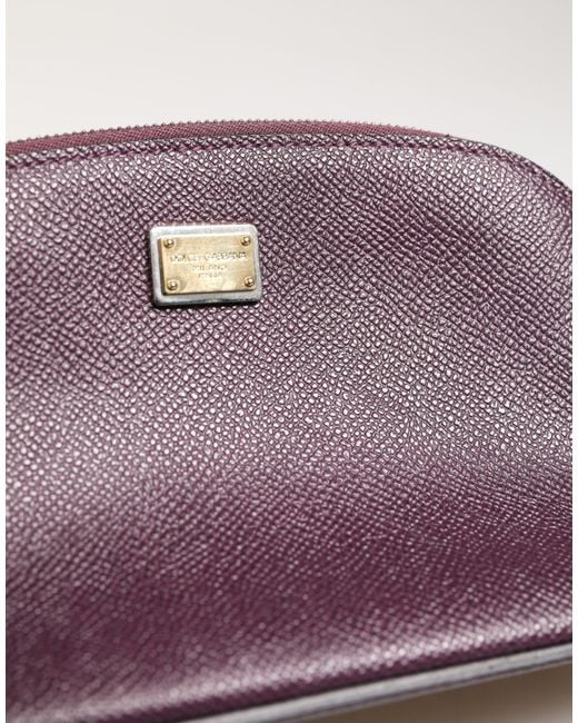 Dolce & Gabbana Purple Dark Leather Dg Logo Zip Around Hand Purse Wallet