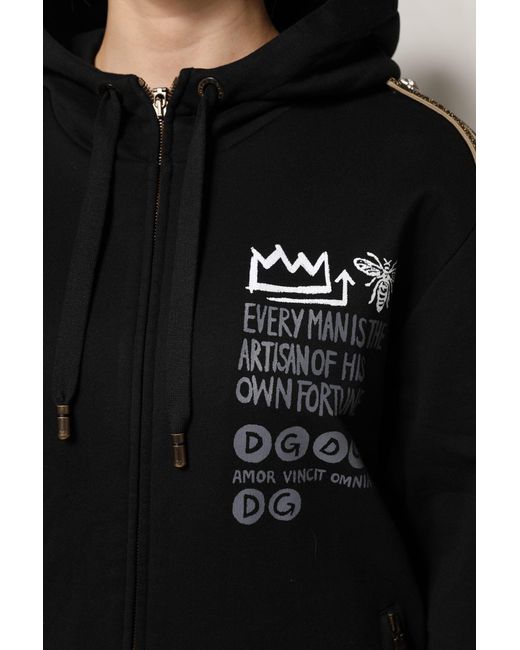 Dolce & Gabbana Black Logo Hooded Full Zip Sweatshirt Jacket for men