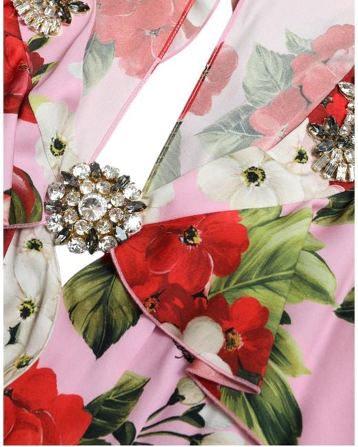 Dolce & Gabbana Red Floral Crystal Embellished A-Line Dress