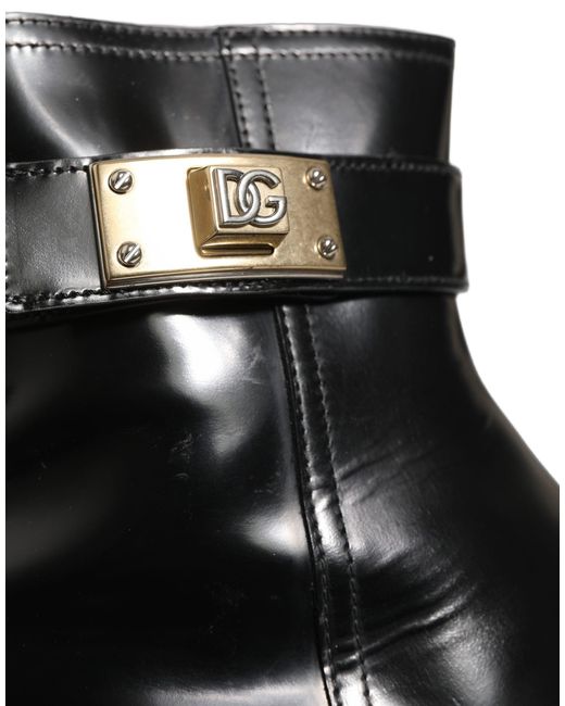 Dolce & Gabbana Black Leather Logo Buckle Mid Calf Boots Shoes for men