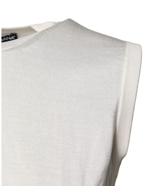 Dolce & Gabbana Gray Cream Sleeveless Silk Round Neck Tank Top for men