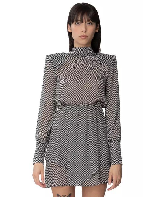 Patrizia Pepe Gray Chic Checkerboard Short Dress With Shoulder Pads