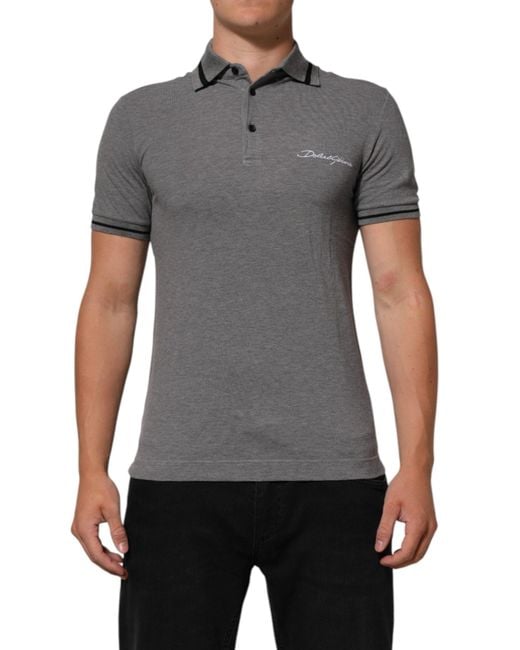 Dolce & Gabbana Gray Logo Embroidery Collared Polo T for men