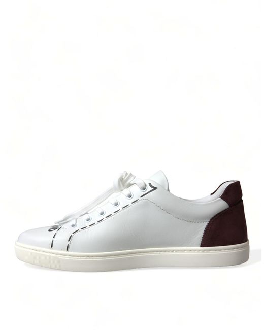Dolce & Gabbana White Bordeaux Leather Logo Low Top Sneakers Shoes for men