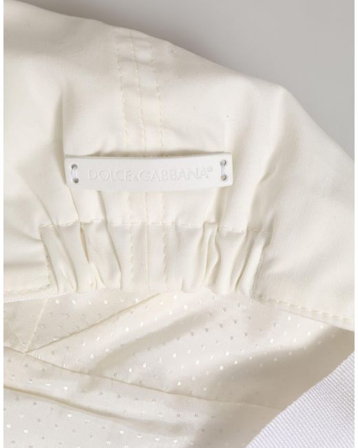 Dolce & Gabbana Natural White Cotton Blend Leather Trim Flat Men Cap Hat for men