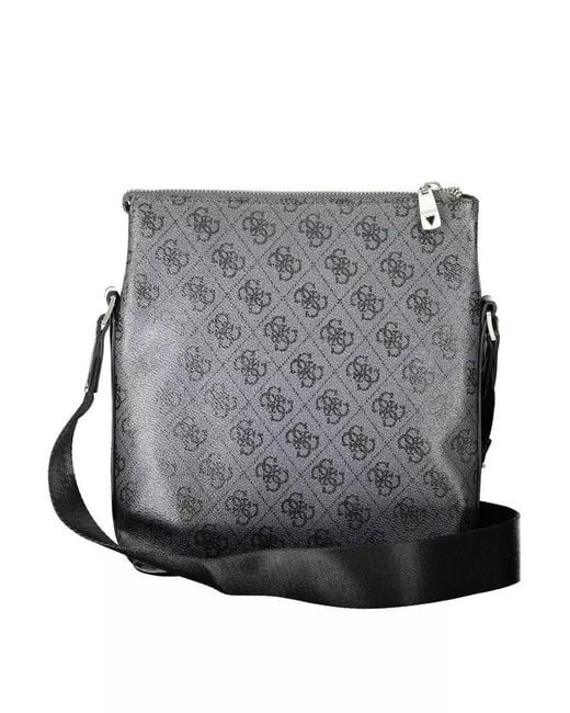 Guess Gray Sleek Black Shoulder Bag With Contrasting Details for men
