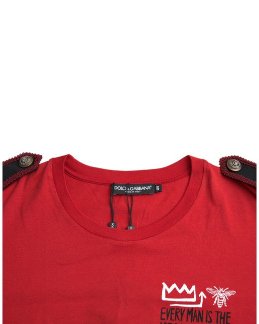 Dolce & Gabbana Red Cotton Graphic Print Crew Neck T-Shirt