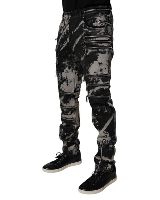 Dolce & Gabbana Black Zip Detail Slim Fit Jeans for men