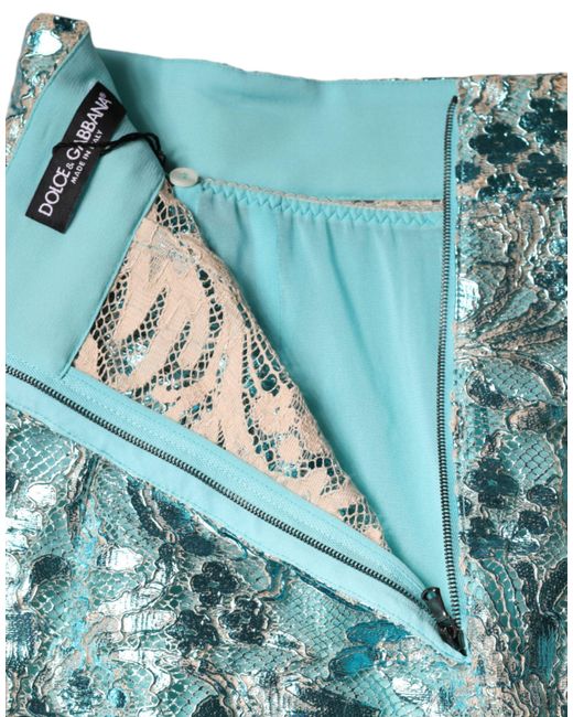 Dolce & Gabbana Blue Floral Brocade High Waist Mini Skirt