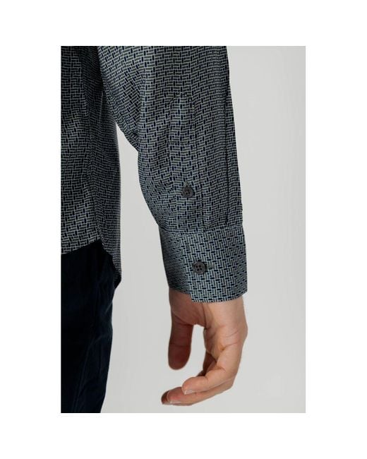 ARMANI EXCHANGE Blue Gray Viscose Pattern Shirt for men