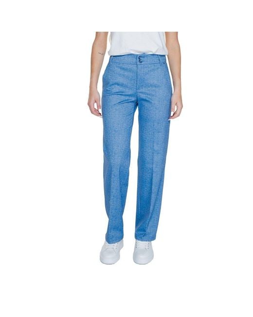 Street One Blue Polyester Casual Pants
