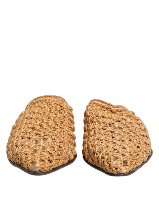 Dolce & Gabbana Brown Beige Woven Straw Slides Sandals Flats Shoes for men