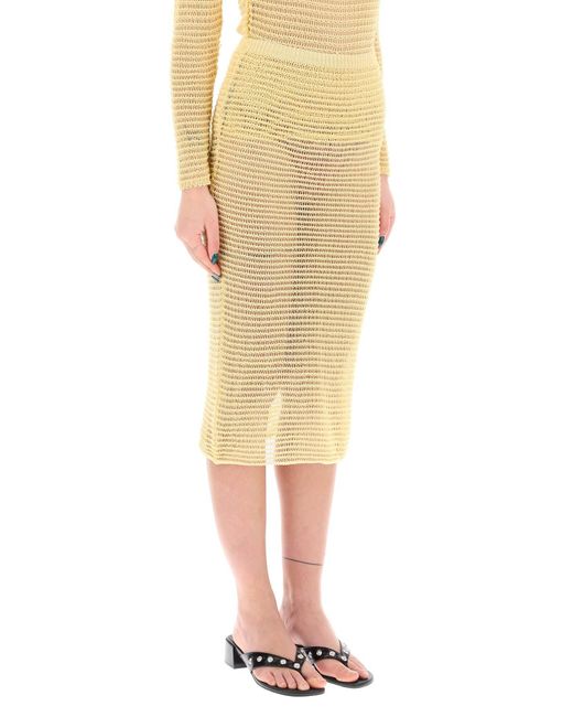 Paloma Wool Yellow Knitted Midi Skirt With Perfor