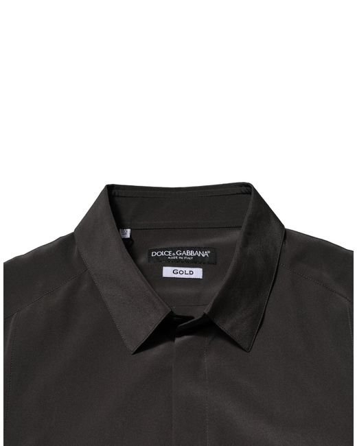 Dolce & Gabbana Black Dark Silk Dress Formal Shirt for men