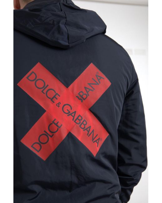 Dolce & Gabbana Blue Hooded Logo Polyester Full Zip Sweater for men