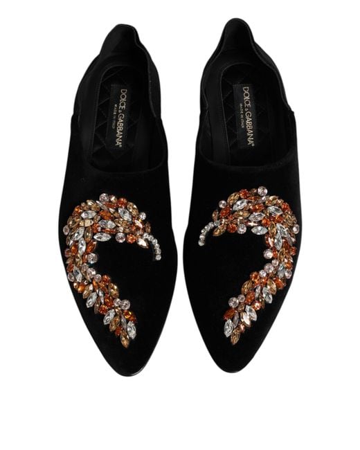 Dolce & Gabbana Black Embellished Velvet Loafers for men