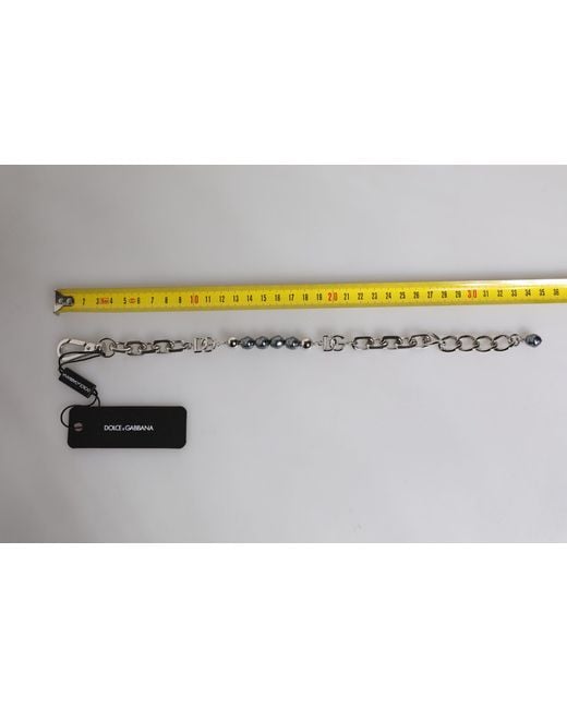 Dolce & Gabbana Metallic Tone Chain Lobster Clasp Logo Pearls Bracelet for men