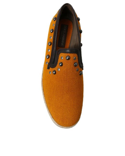 Dolce & Gabbana Orange Linen Leather Studded Loafers Shoes for men