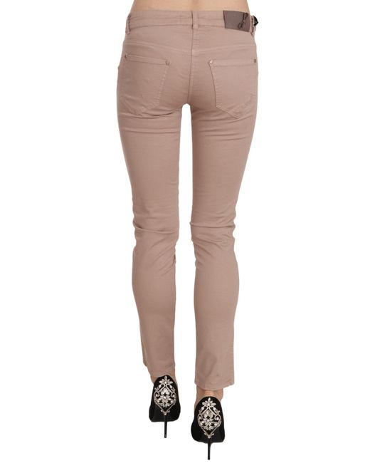 Cristinaeffe White Brown Low Waist Slim Fit Skinny Cotton Pants