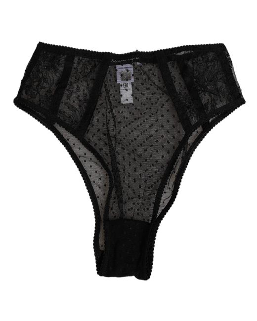 Dolce & Gabbana Black Lace Polka Dot Mesh High Waist Underwear