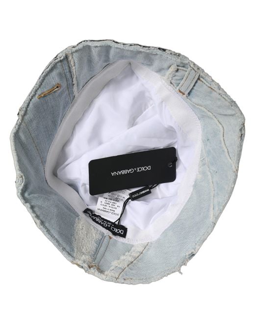 Dolce & Gabbana Gray Men Blue Patchwork Cotton Denim Bucket Cap Hat for men