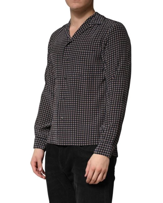 Dolce & Gabbana Black Patterned Silk Button Down Shirt for men