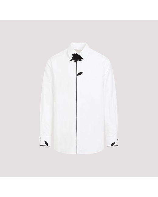 Valentino White Black Flowers Detail Ls Cotton Shirt for men