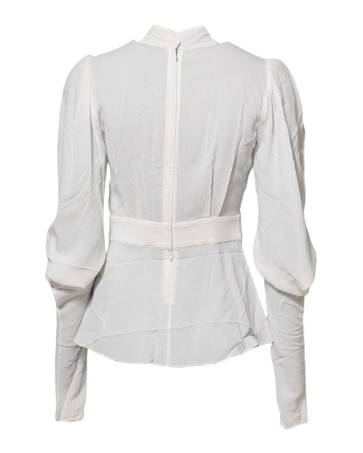 Dolce & Gabbana White Viscose Ascot Collar Long Sleeves Top for men