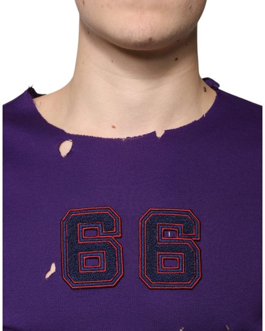 Dolce & Gabbana Purple Cotton Round Neck Pullover Sweater for men
