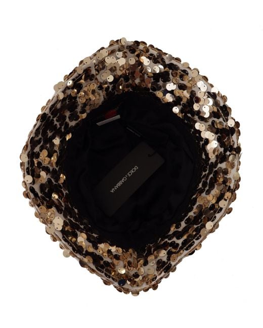 Dolce & Gabbana Black Silk Sequin Embellished Designer Brim Bucket Hat
