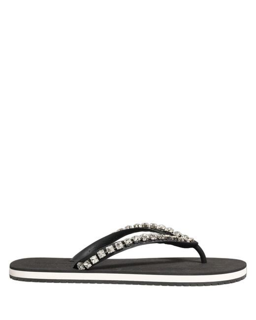 Dolce & Gabbana Black Embellished Rubber Flip Flops Men Shoes for men