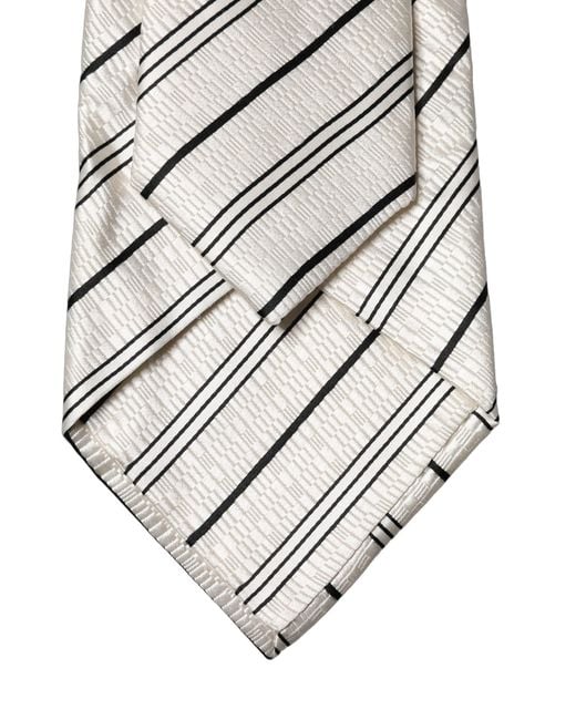 Dolce & Gabbana White Black Stripes Silk Adjustable Necktie Tie