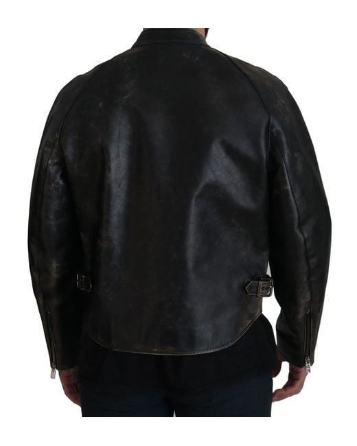Dolce & Gabbana Black Elegant Leather Jacket With Details for men
